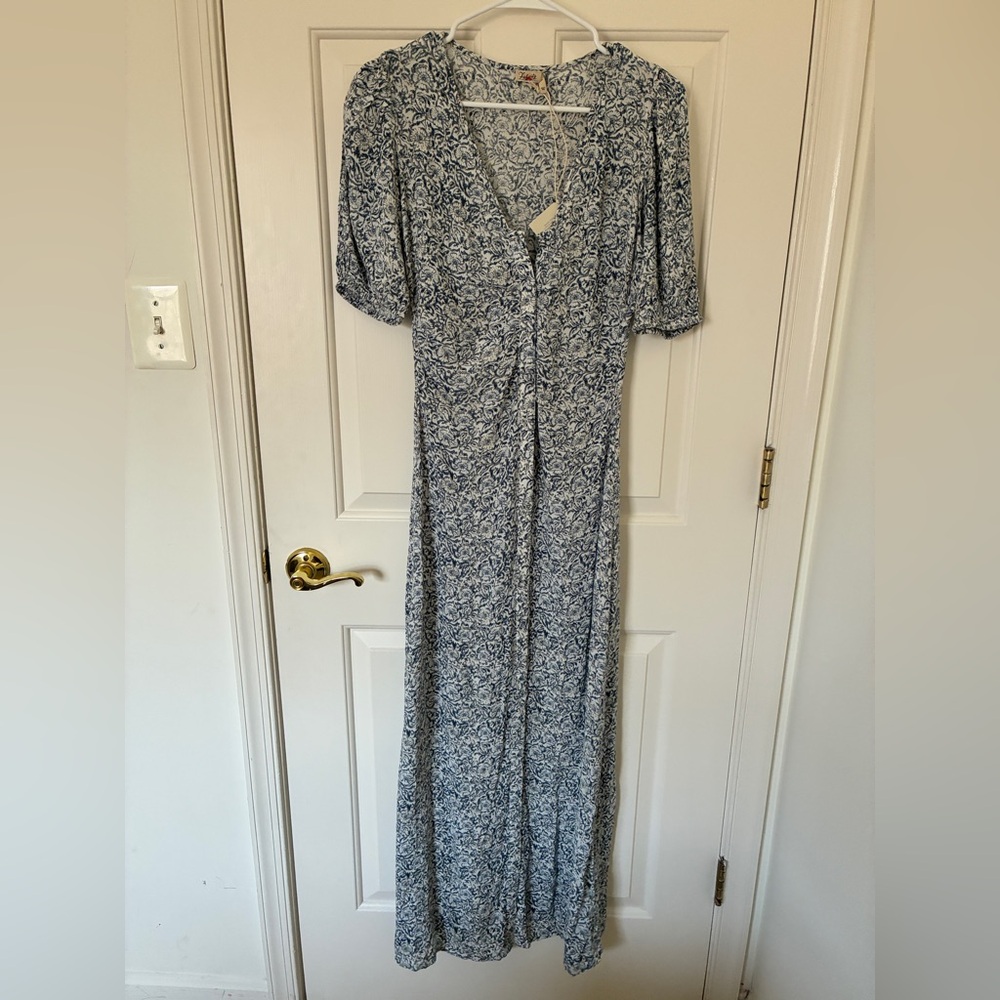 Faherty Blue and White Floral Maxi Dress
